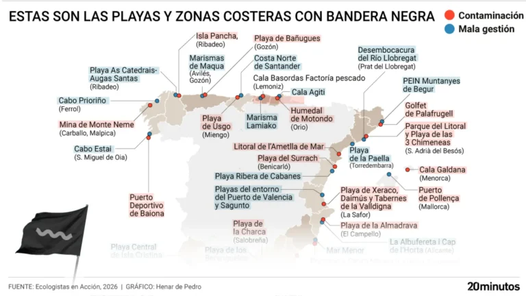 Ecologistas en Acción designa 48 banderas negras en el litoral español por contaminación y mala gestión Ecologistas en Acción designa 48 banderas negras en el litoral español por contaminación y mala gestión