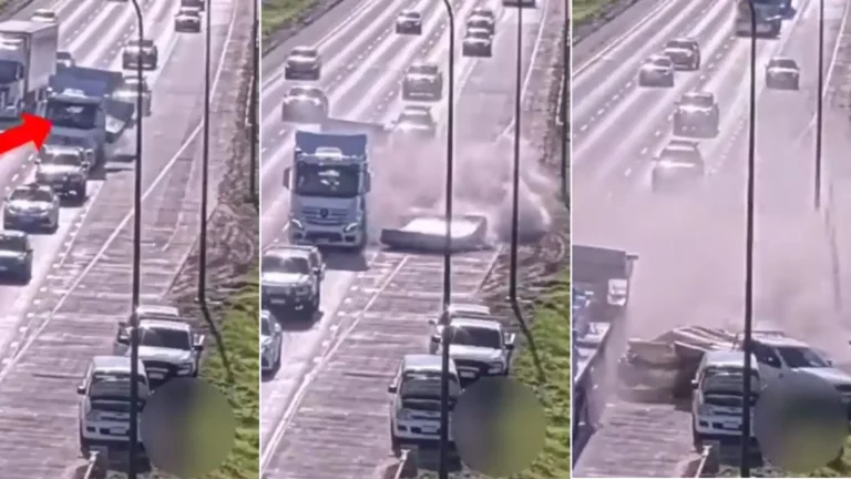Dos planchas de cemento de 15 toneladas caen de camión en autopista australiana y causan tres heridos