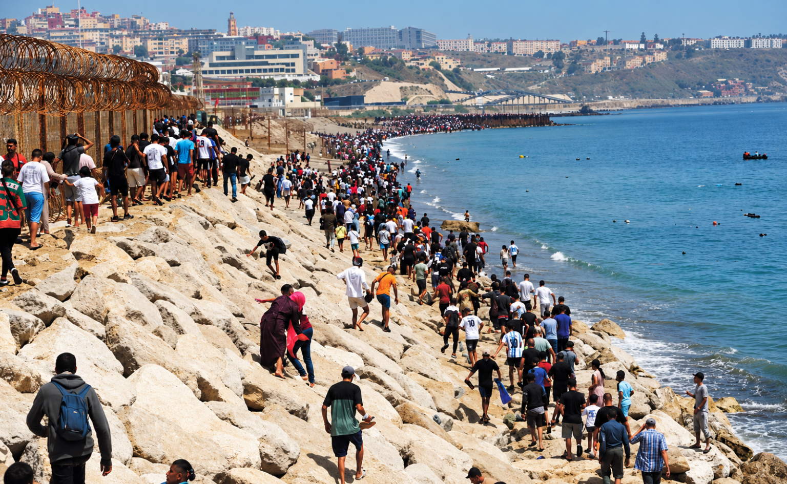 Frontera entre Marruecos y Ceuta durante la crisis migratoria. Copiar